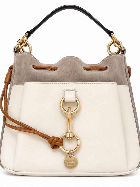 See By Chloe Handbags - See By Chloé Leather Suede Bucket Bag Cream Taupe Brown Gold Hardware